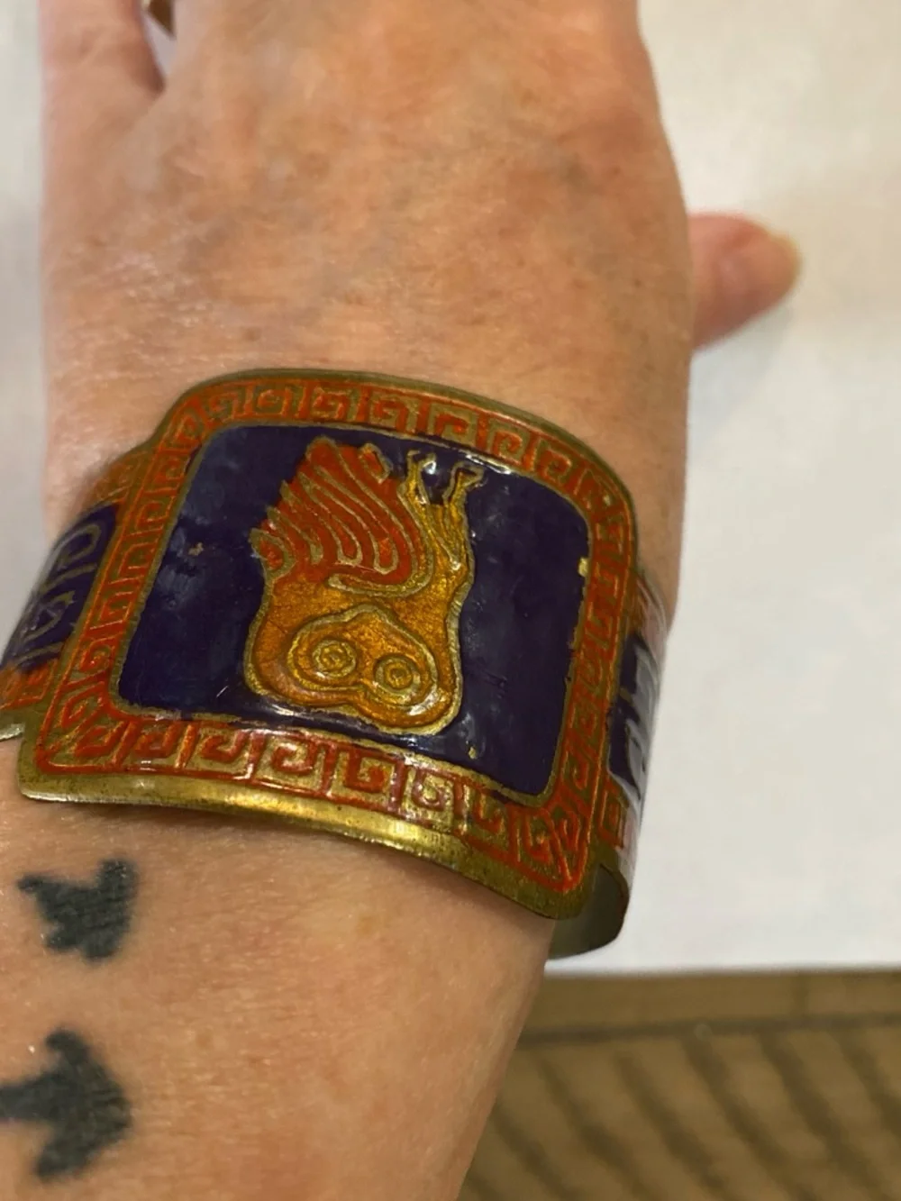 Vintage enamel copper cuff
